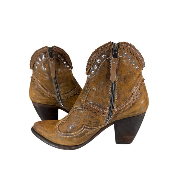 El Vaquero Women’s Pecos Ankle Boots Brown Leather Fringe Studded Size 41 Boho - Picture 3 of 14